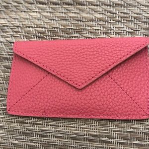 Pink vegan pebbled leather card holder